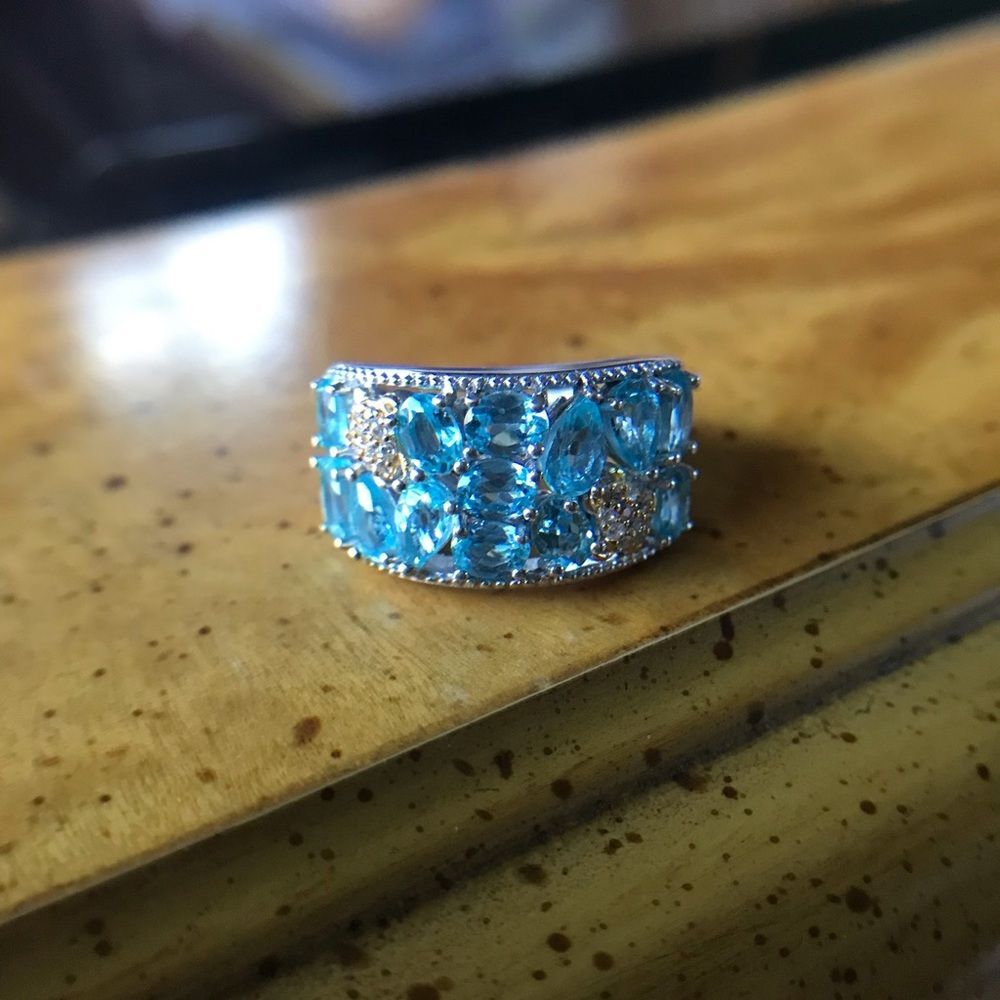 Natural Blue Apatite Sterling Silver Turtle Ring Size 5